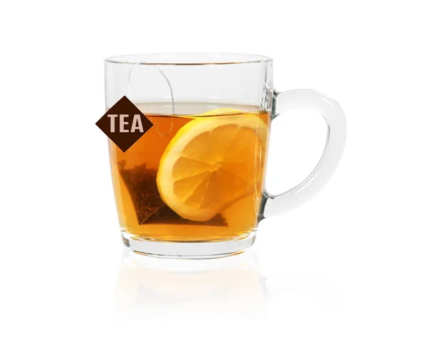 Glass of a black tea with lemon isolated — Stock Photo, Image