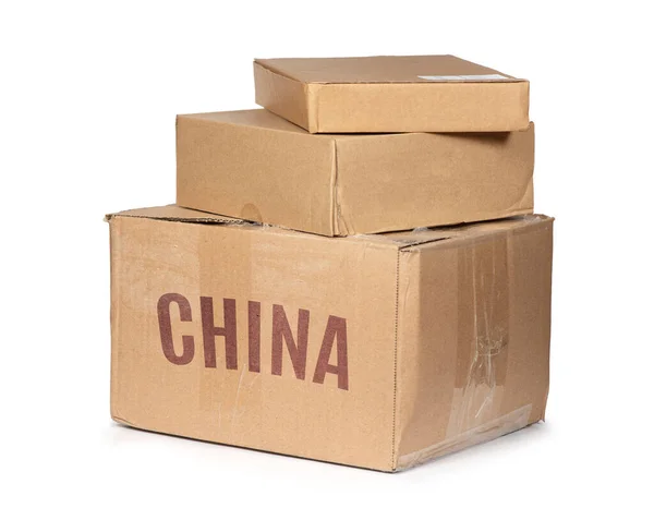 白に隔離された中国からの小包 — ストック写真