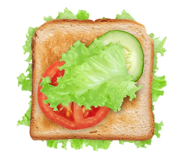 Vegetable sandwich top view isolated on white — Stock Photo, Image