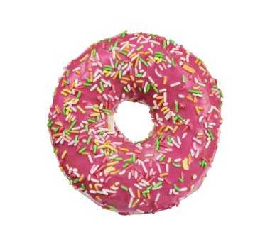 Beyaz üzerine serpiştirilmiş kırmızı, yuvarlak çörek.