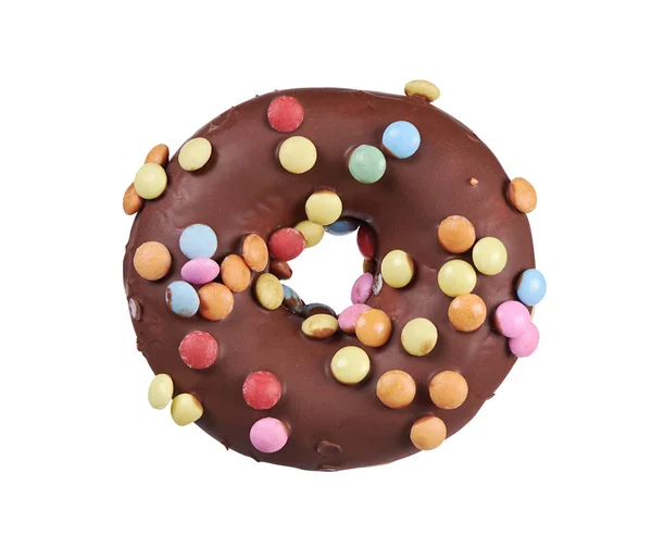 Chocolade donut met snoep. Donut geïsoleerd. Knippad — Stockfoto