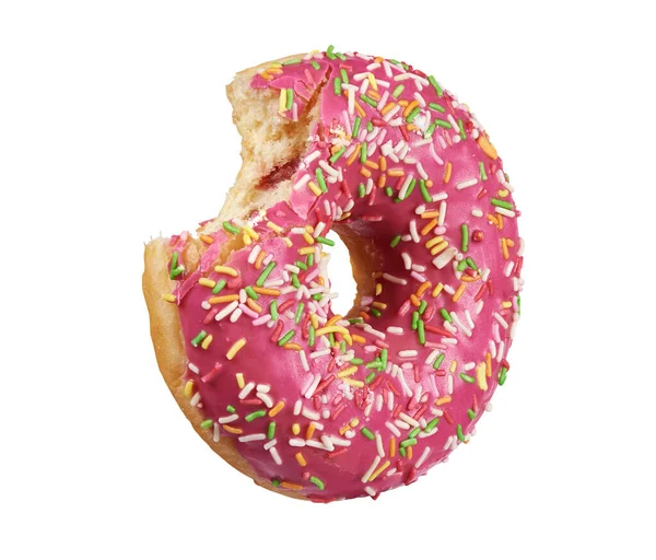 Roze, geglazuurde ronde donut met hagelslag geïsoleerd — Stockfoto