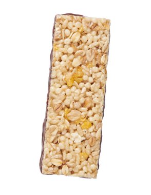 Muesli mısır gevreği ve çikolata izole edilmiş.