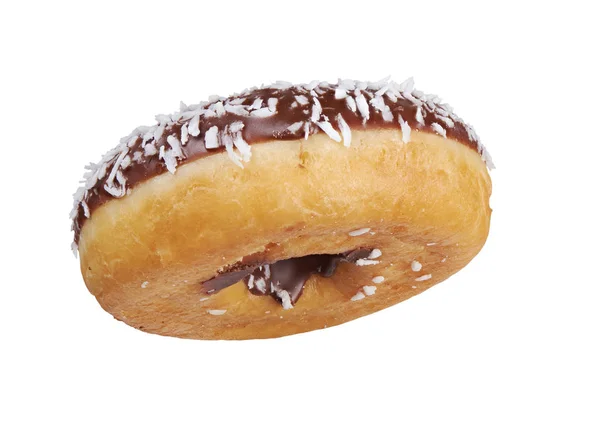 Glazed round donut with sprinkles isolated. Side view — Stock Photo, Image