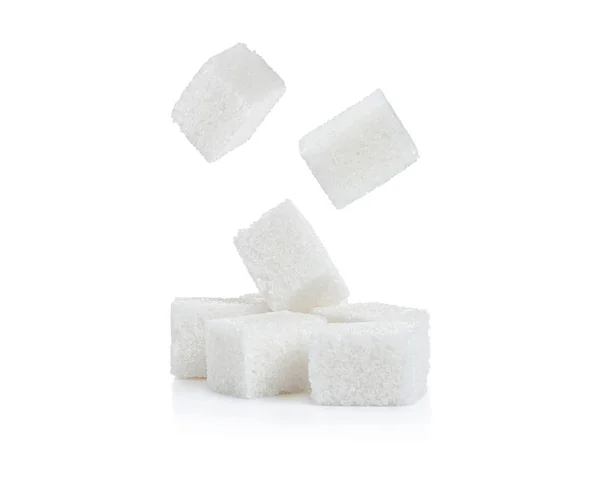 Κύβους λευκής ζάχαρης, απομονωμένοι σε λευκό — Φωτογραφία Αρχείου
