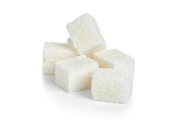 Κομμάτια Ζάχαρης Λευκό Φόντο — Φωτογραφία Αρχείου