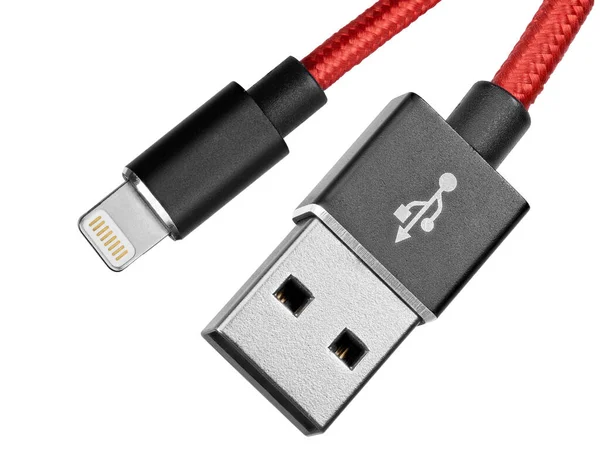 Usb Tape Till Lightning Mobil Laddkabel Isolerad Vit — Stockfoto