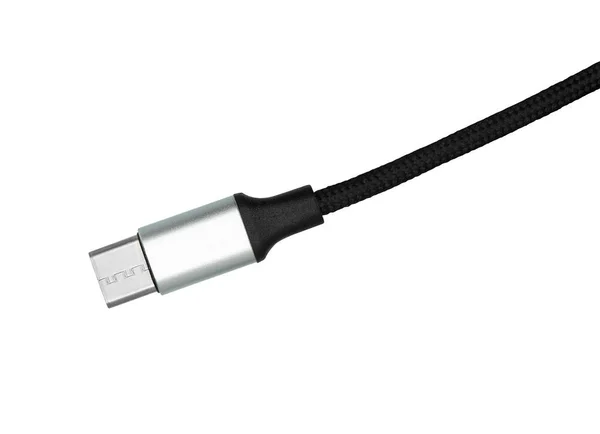带Usb C连接器的带剪接路径的白色计算机电缆 — 图库照片