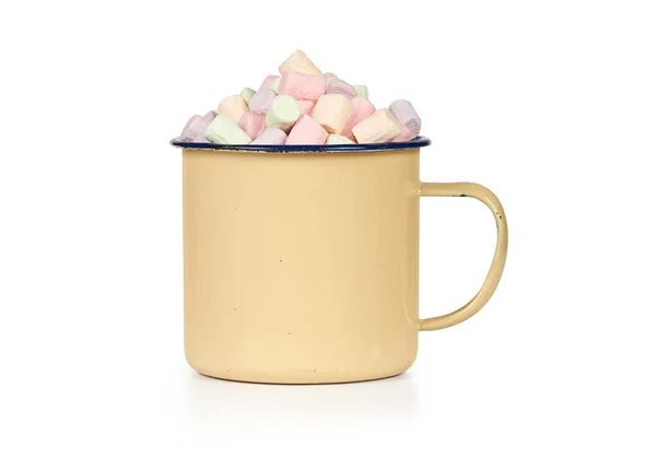 Marshmallows Retro Emaljerad Mugg Isolerad Vit Bakgrund Med Klippbana — Stockfoto