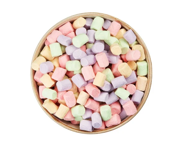 Färgglada Marshmallows Skål Ovanifrån Med Klippbana — Stockfoto