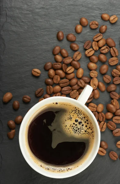 Café Dans Une Tasse Sur Une Table Pierre Vue Dessus — Photo