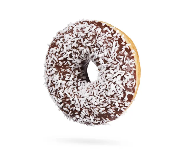 Chocolade Donut Met Kokosnoot Hagelslag Geïsoleerd Witte Achtergrond Knippad — Stockfoto