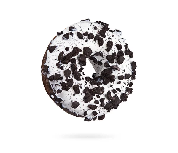 Donut Avec Des Pépites Chocolat Isolé Sur Fond Blanc Sentier — Photo