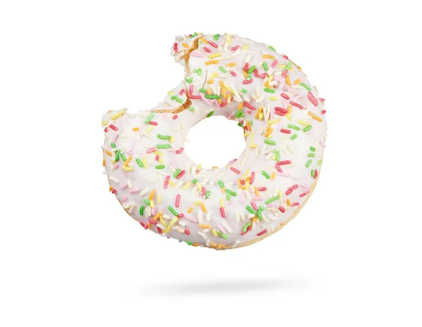 Gebeten Donut Met Kleurrijke Hagelslag Geïsoleerd Witte Achtergrond Met Clipping — Stockfoto