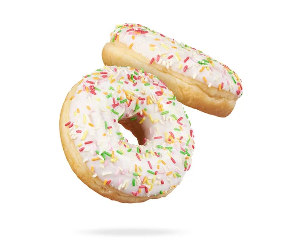 Donut Met Kleurrijke Hagelslag Geïsoleerd Witte Achtergrond — Stockfoto