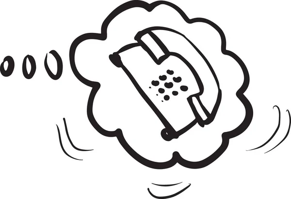 Hand Drawing Retro Landline Phone Vector Icon Isolated White — Stock Vector