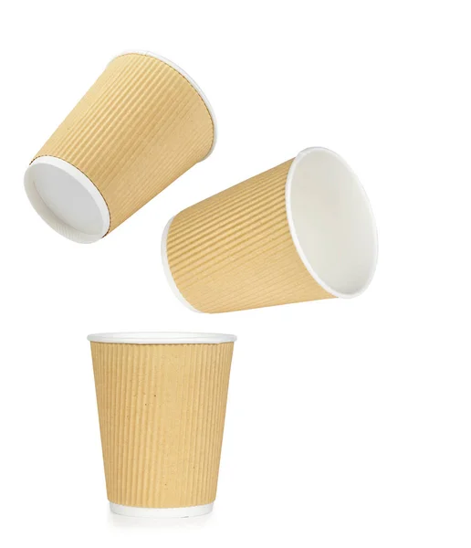 Tazza Monouso Cartone Caffè Isolato Sfondo Bianco — Foto Stock