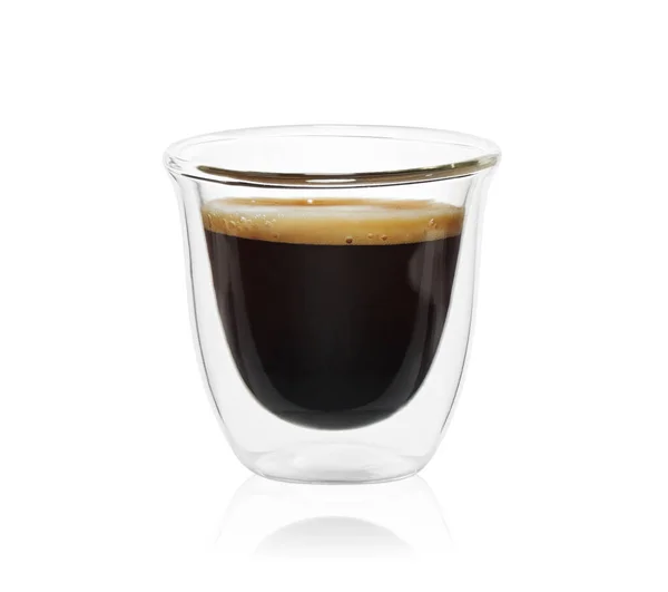 Caneca Vidro Parede Dupla Transparente Com Café Expresso Isolado Fundo — Fotografia de Stock