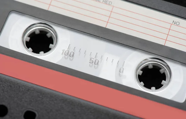 Old audio tape compact cassette close up.