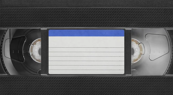 Cassete Fita Vídeo Retro Velho Com Etiqueta Branco Vista Superior — Fotografia de Stock