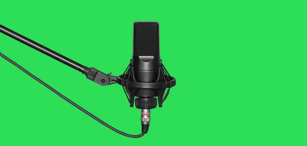 Mikrofon Isoliert Auf Grünem Hintergrund Kondensatormikrofon Für Studioaufnahmen — Stockfoto