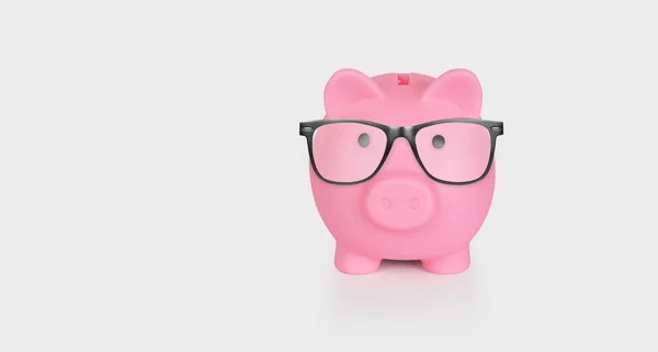 Piggy Bank Rosa Com Óculos Isolados Fundo Branco — Fotografia de Stock