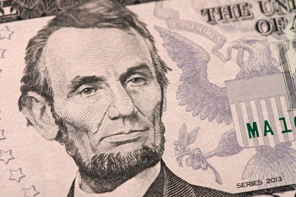 Präsident Abraham Abe Lincoln Vor Porträt Auf Dollarschein — Stockfoto