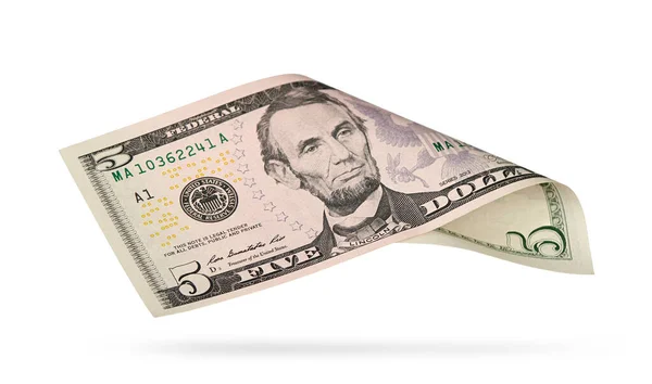 Fünf Dollar Isoliert Auf Weißem Hintergrund Mit Clipping Pfad — Stockfoto