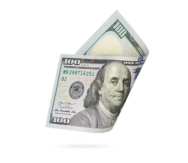 Moeda Papel Americana Cem Dólares Isolados Branco Com Caminho Recorte — Fotografia de Stock