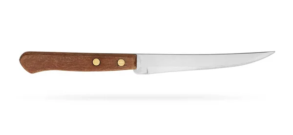 Vecchio Coltello Cucina Con Manico Legno Isolato Bianco Con Percorso — Foto Stock