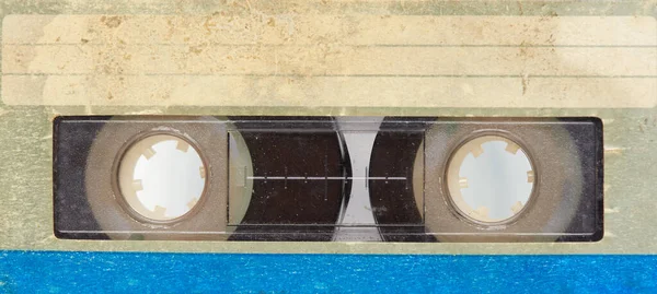 old magnetic cassette. Audio tape with blank label. Top view.