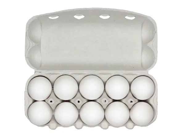 Eggs Carton Box Isolated White Background Clipping Path Top View — Stock Photo, Image