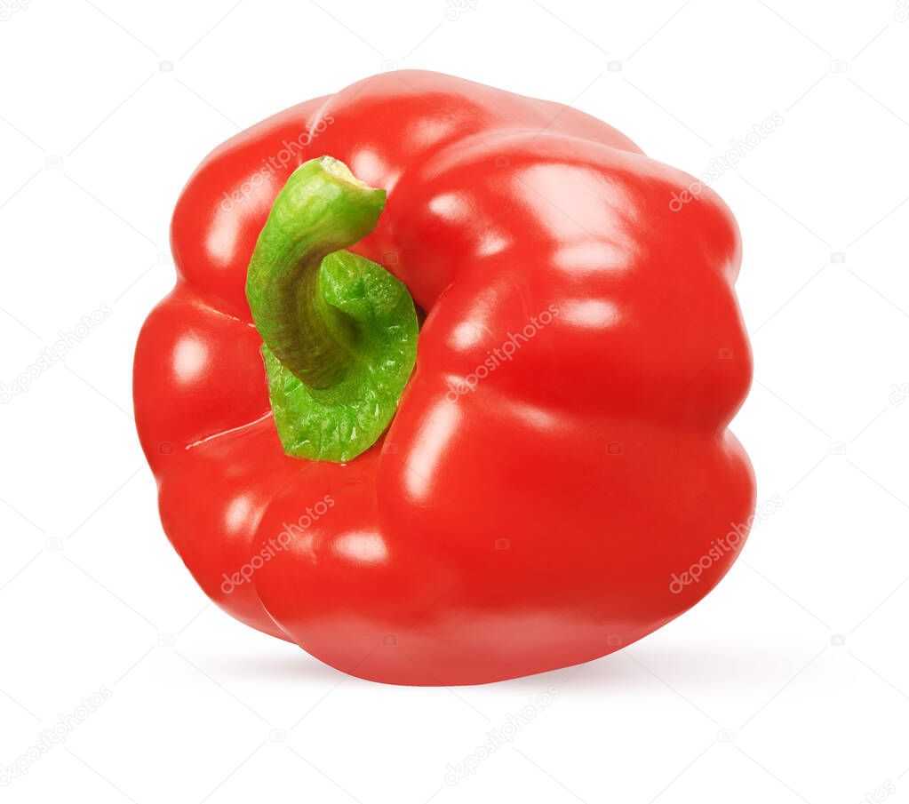 One red bell pepper isolated on white background with clipping path