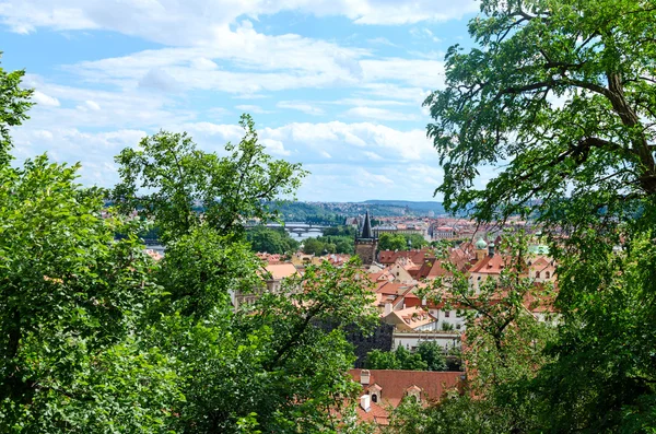 Červené střechy ve městě Praha. Panoramatický pohled na prahu, Česká Re — Stock fotografie