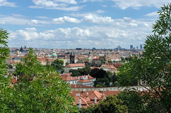 Červené střechy ve městě Praha. Panoramatický pohled na prahu, Česká Re — Stock fotografie