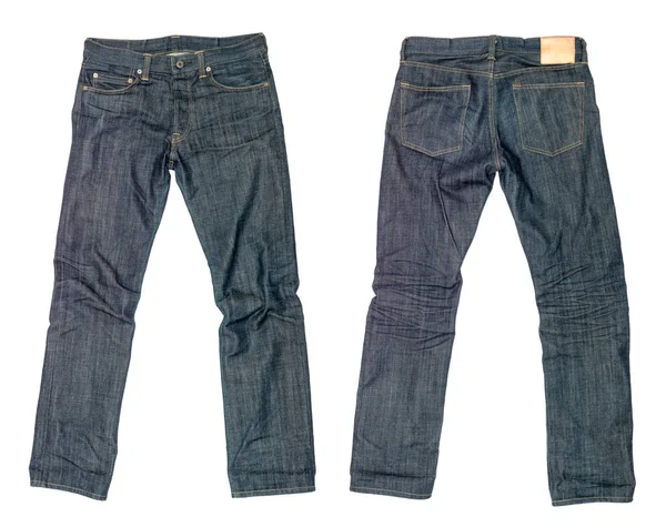 Donkerblauwe jeans op een witte achtergrond — Stockfoto