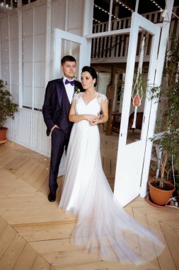 Şık elbiseli güzel gelin ve takım elbiseli damat. 