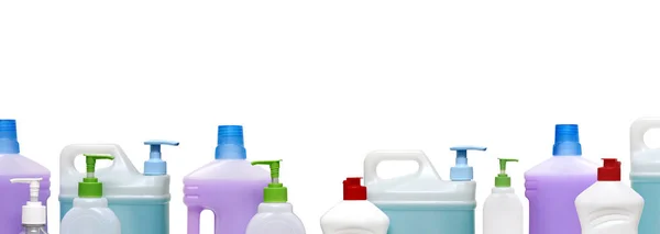 Household chemicals for cleaning the house. Detergents in plasti — Stock Photo, Image