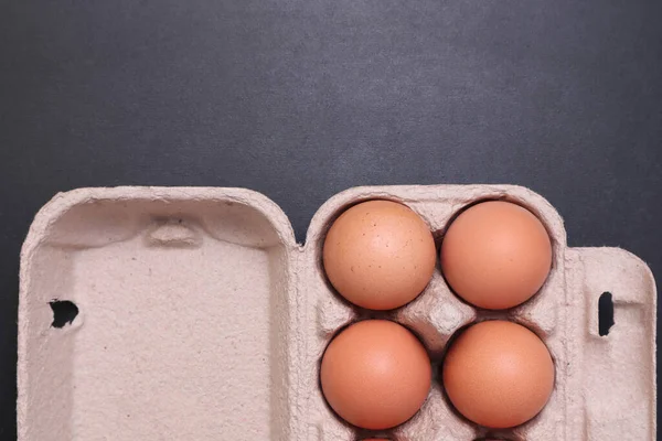 Chicken Eggs Paper Box Black Textured Background — Stock Photo, Image