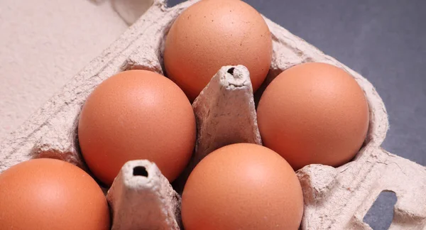 Chicken Eggs Paper Box Black Textured Background — Stock Photo, Image