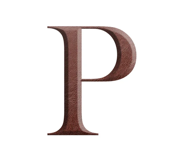 茶色の革のフォント英語のアルファベット 白地に隔離された茶色の革からの手紙P — ストック写真