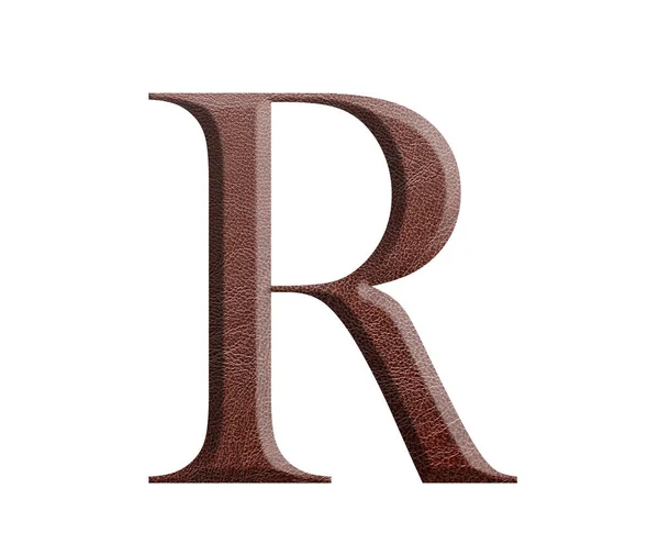 棕色皮革的英文字母表 字母R从白色背景上分离的棕色皮革中分离出来 — 图库照片