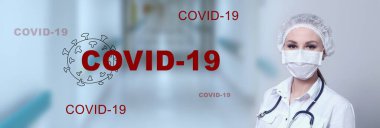 Koruyucu tıbbi maskeli bir kadın doktor. Salgın virüsü COVID-19