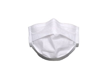 Tıbbi maske beyaz arka planda izole edilmiş. Sağlık ve tıbbi konsept. Salgın virüsü COVID-19