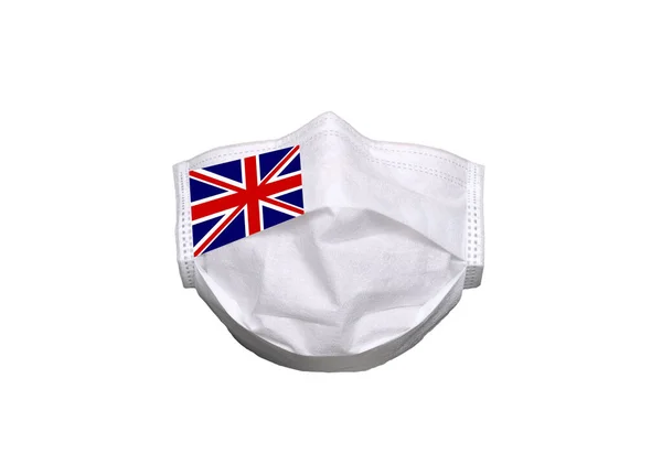 Bandera Del Reino Unido Sobre Máscara Médica Aislada Sobre Fondo —  Fotos de Stock