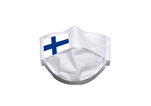 Finlandia Bandiera Sulla Maschera Medica Isolato Uno Sfondo Bianco Sanità — Foto Stock