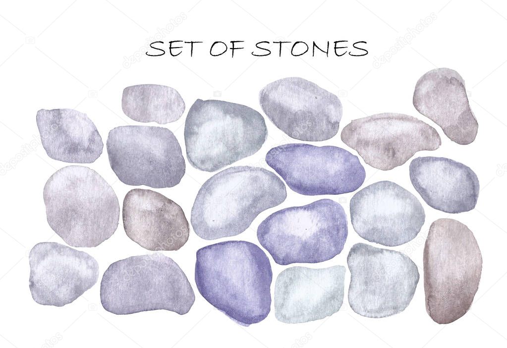 Set of watercolor multi-colored stones. Elements for design.