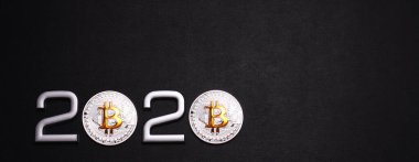 2020 tarihli Bitcoin 'in geri dokulu hali. İş tahmini konsepti.