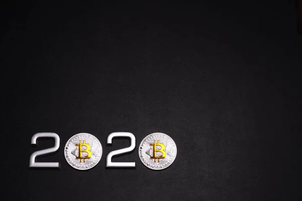 Datum 2020 Met Bitcoin Getextureerde Terug Het Concept Van Bedrijfsprognose — Stockfoto