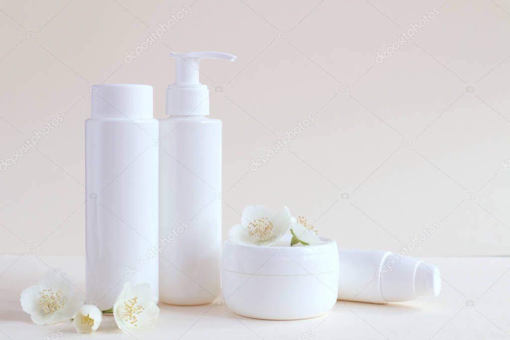 Bottle for cosmetic products without a label. The concept of skin care face.